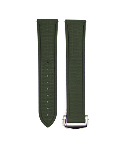 Correa de caucho FKM color verde militar (patrón de lona + hebilla desplegable)