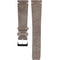 Brown suede watch strap with silver buckle on a white background